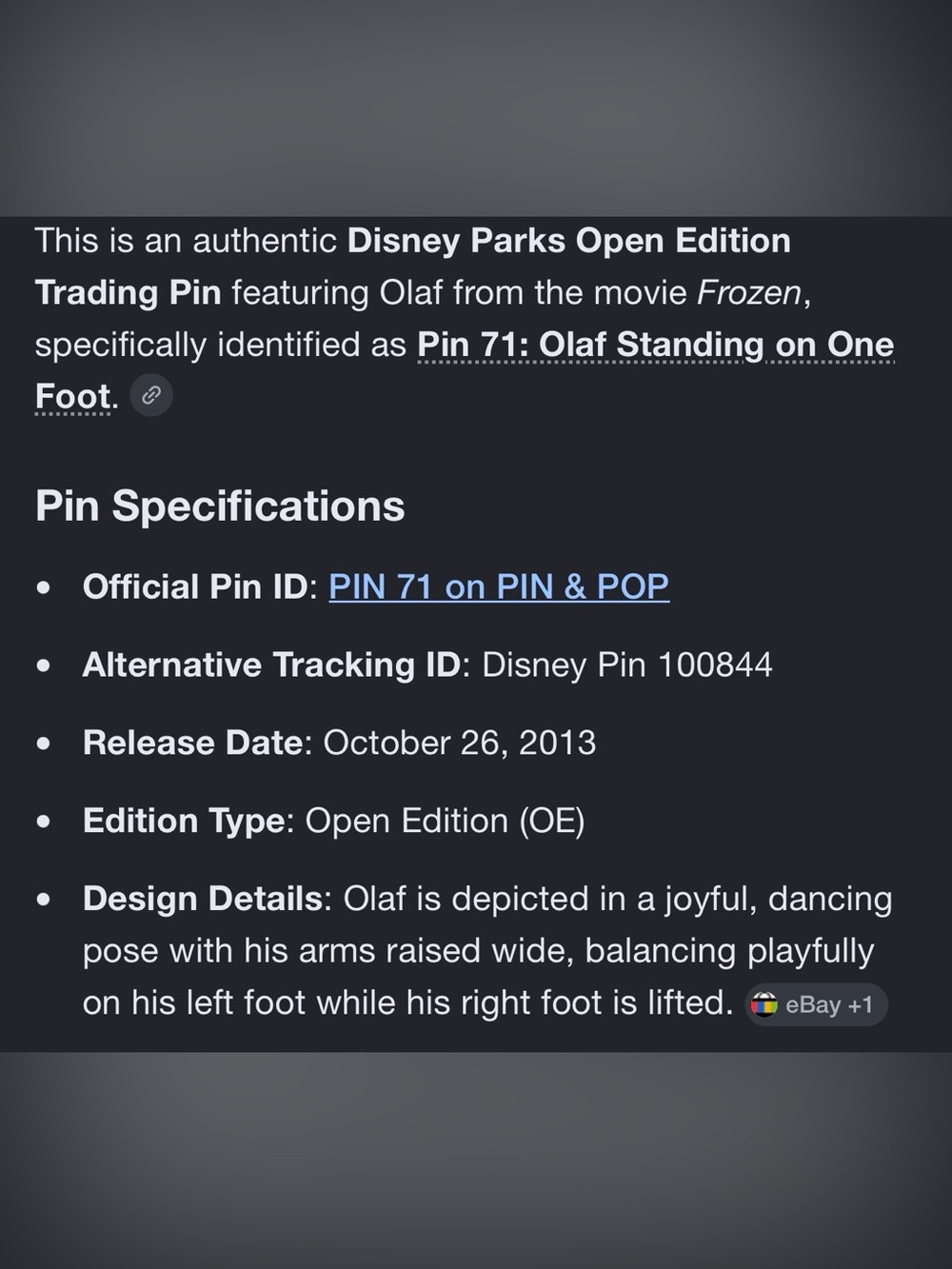 Olof Disney Character Enamel Pin - Picture 3 of 3